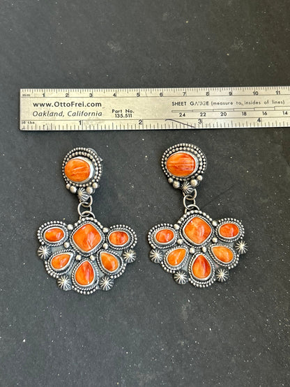 Sterling Silver Orange Spiny Oyster Half Cluster Dangle Earrings – Artist Shay Pfeiffer