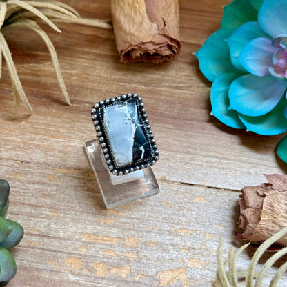 MJ Rectangle White Buffalo Adjustable Ring