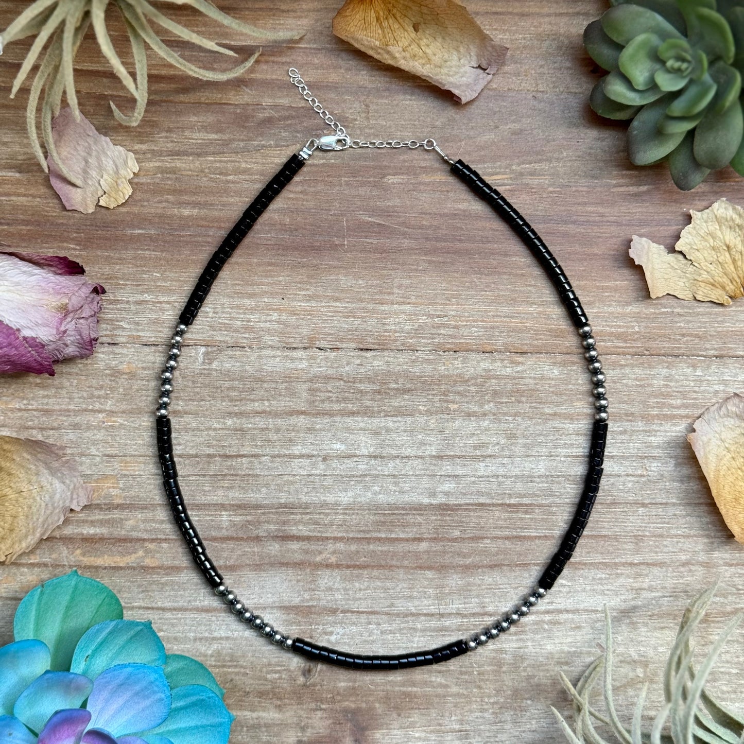 16” Black Onyx Necklace – Sterling Silver Pearls