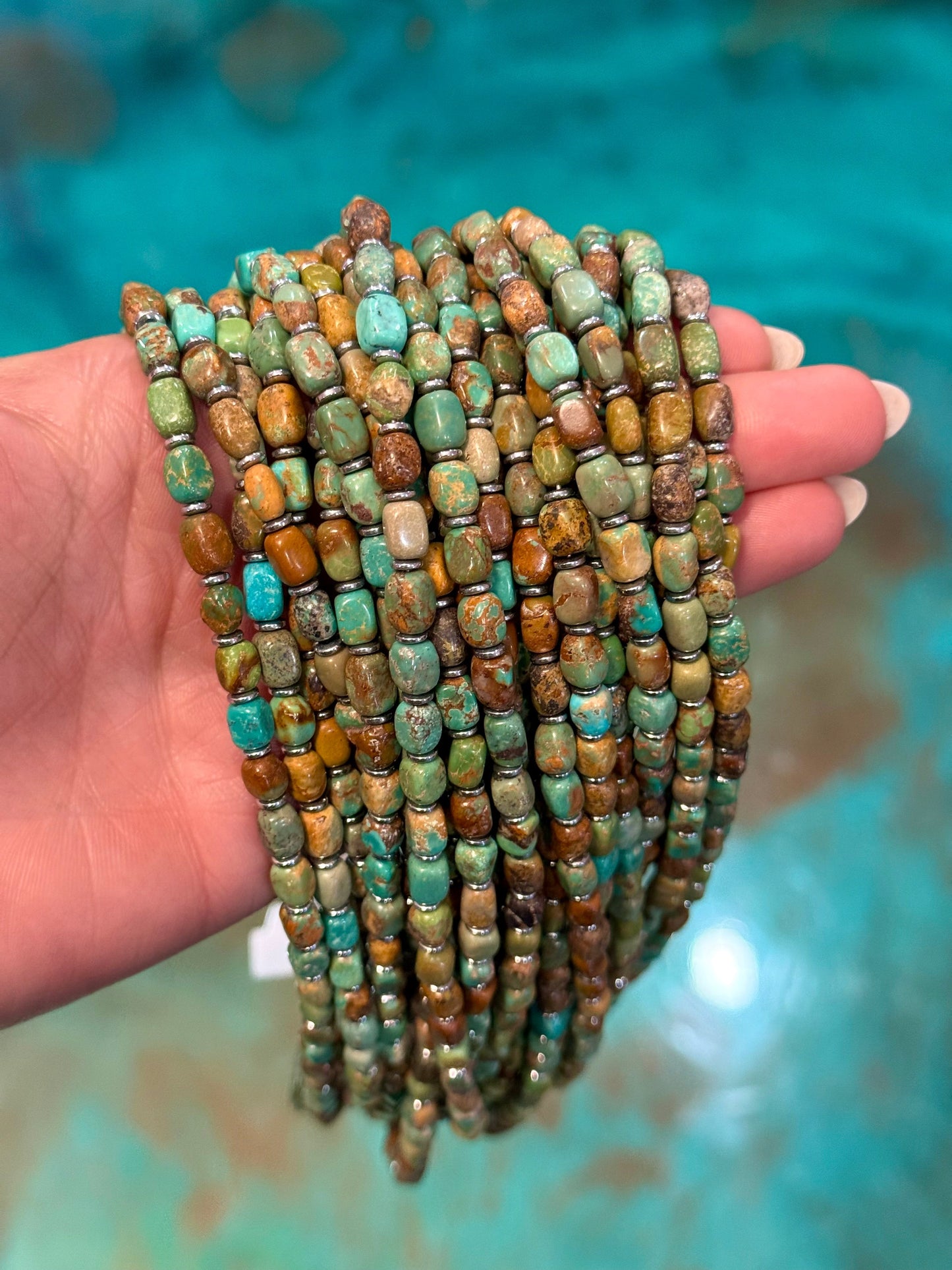 18” Turquoise Tube Necklace – Sterling Silver & Hematite