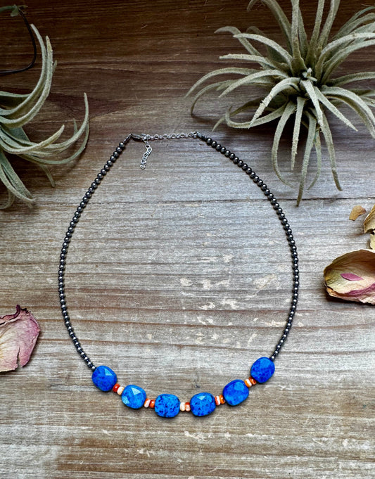 Sterling Silver & Spiny Oyster Choker with Lapis – Summer Necklace