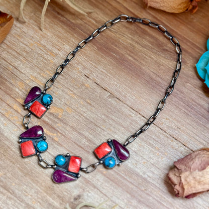 One-of-a-Kind Turquoise & Spiny Oyster Three-Charm Choker
