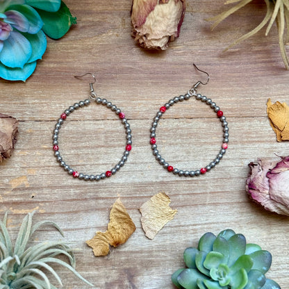 Pink Variscite & Silver-Plated Hoop Earrings