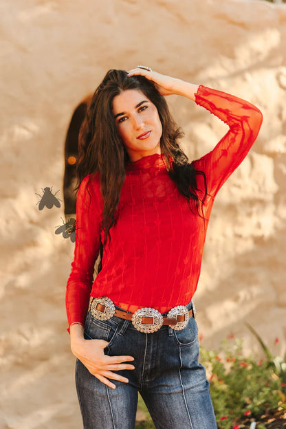 LARIAT LACE L/S TOP *RED