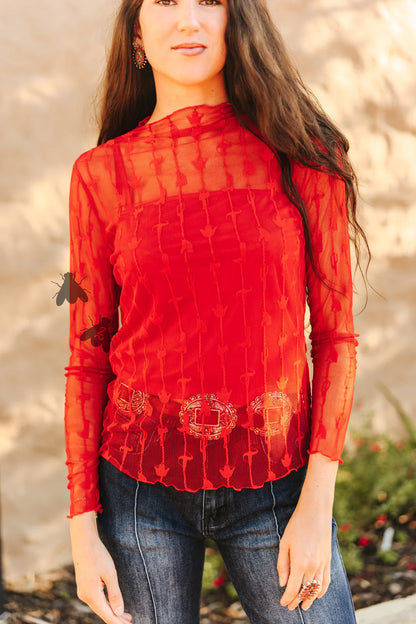 LARIAT LACE L/S TOP *RED