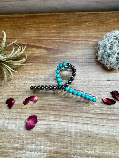 Turquoise and faux pearls Hair Clips