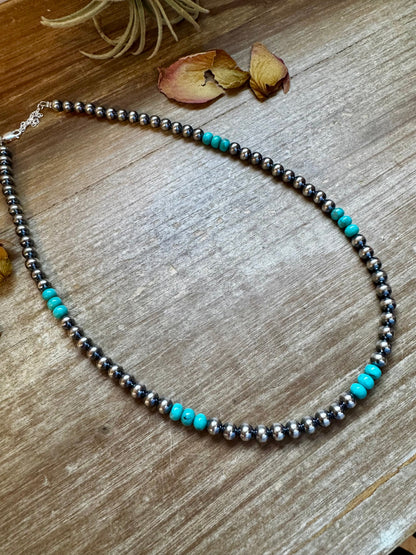 Sterling Silver Pearl & Blue Turquoise Necklace – 19"
