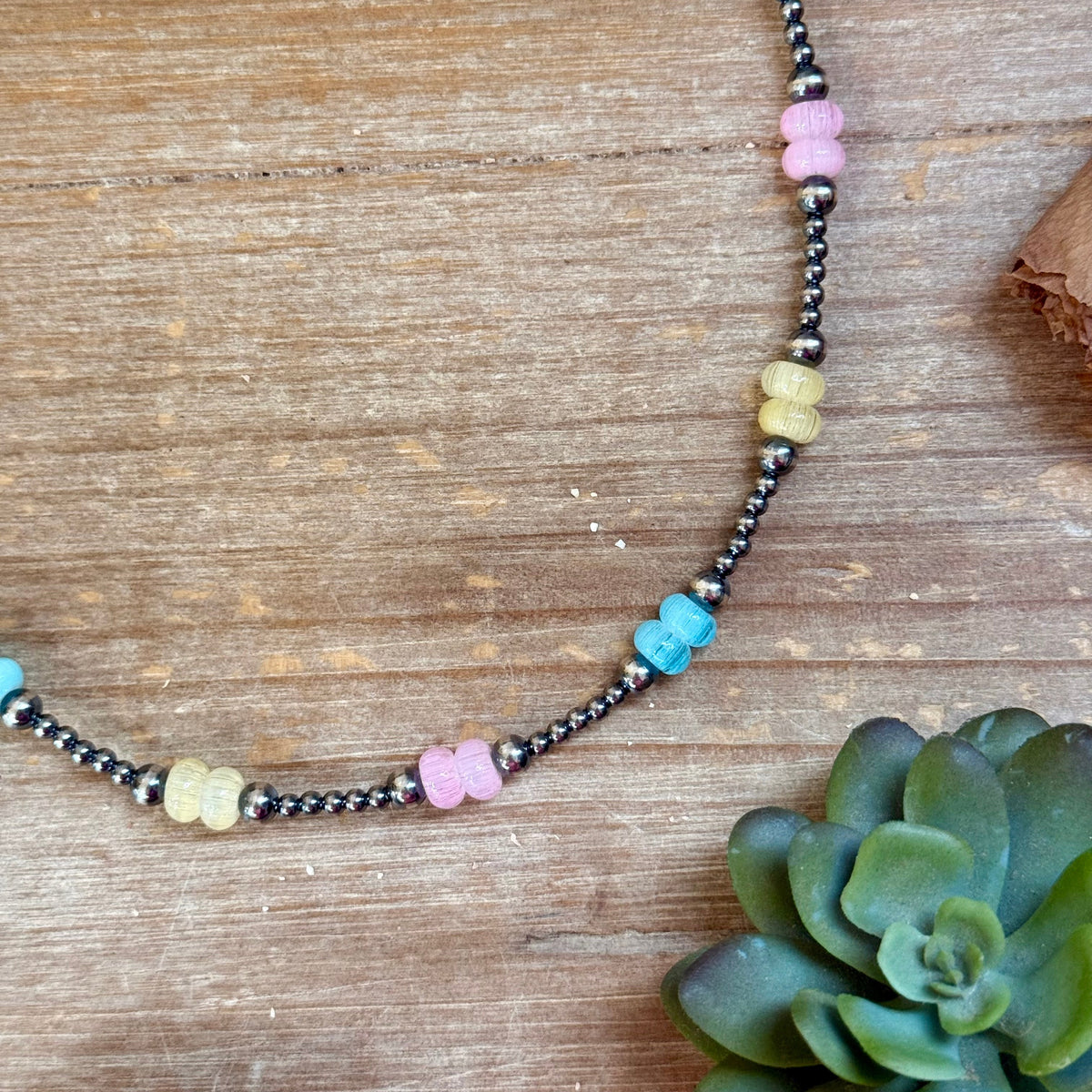 15-Inch Colorful Glass & Sterling Silver Pearl Necklace