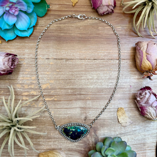 104 - Sterling Silver Black Hills Turquoise Bar Necklace by Jason Ogg