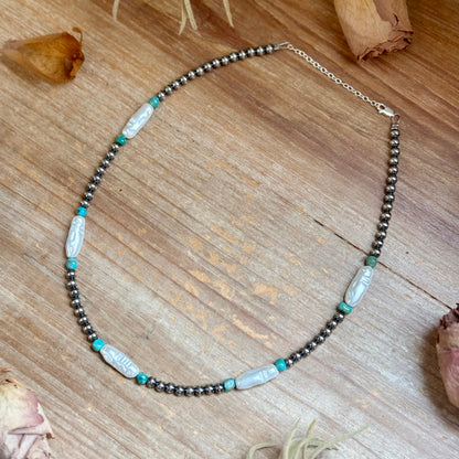 18-Inch Turquoise, White Freshwater Pearl Necklace