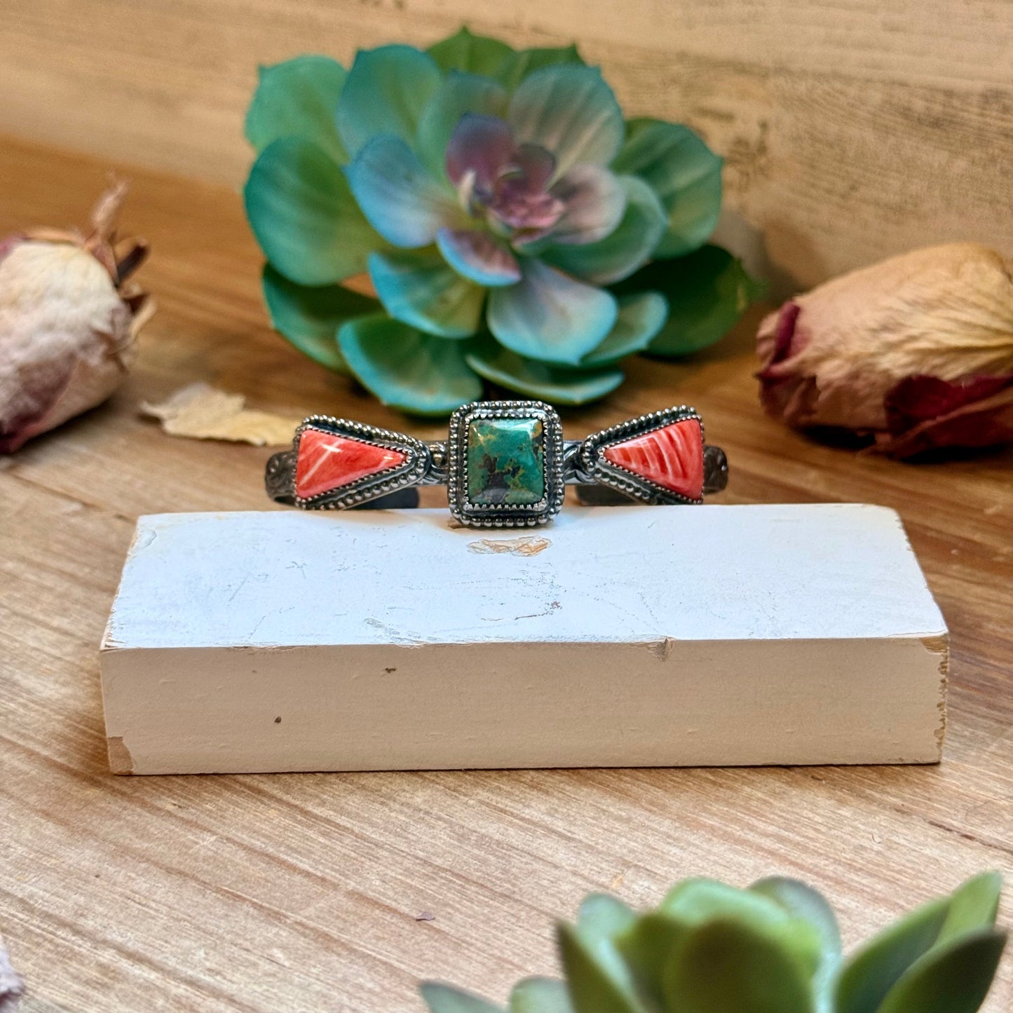 MJ Turquoise & Red Spiny Oyster Sterling Silver Cuff