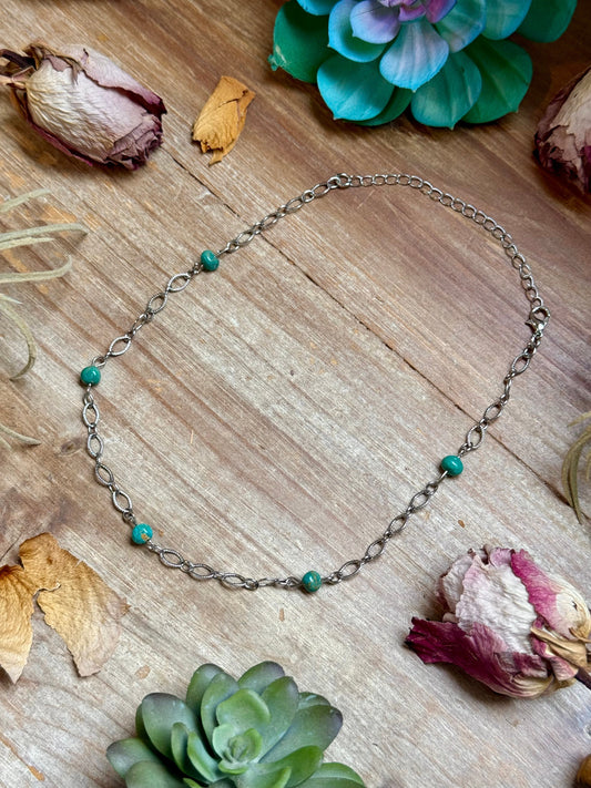 Turquoise Chain Necklace – 14" – Silver Plated