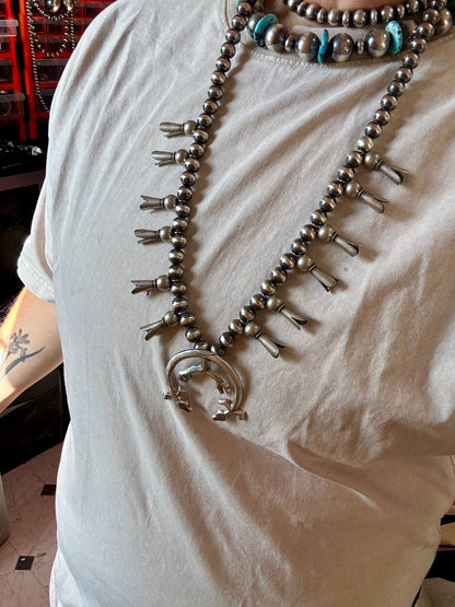 Squash Blossom–Style Necklace – Sterling Silver – 10mm Beads – 30"