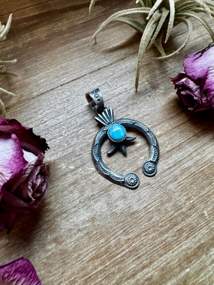 Naja Pendant with Golden Hill Turquoise – Sterling Silver – Native Made by KB – Fits 8mm