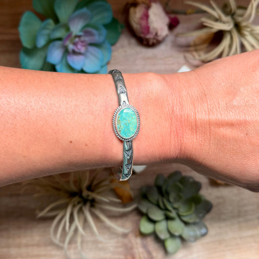 118 Sterling Silver Kingman Turquoise Stamped Stacking Cuff by Jason Ogg