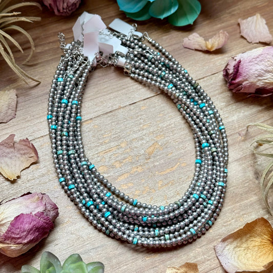 15” Variscite Turquoise Heishi Necklace –  4mm Silver Plated beads
