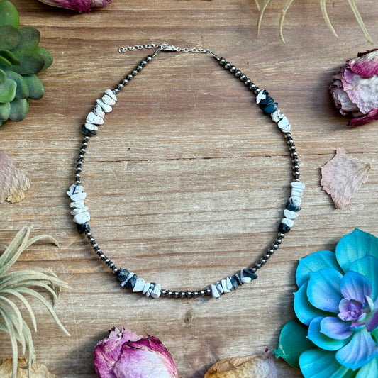 16” White Buffalo Chip Necklace – Sterling Silver