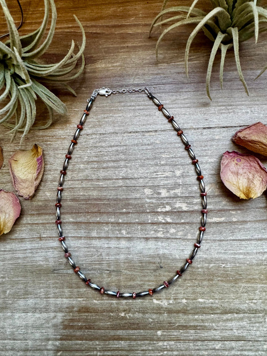 14-Inch Sterling Silver Torpedo & Spiny Oyster Heishi Choker