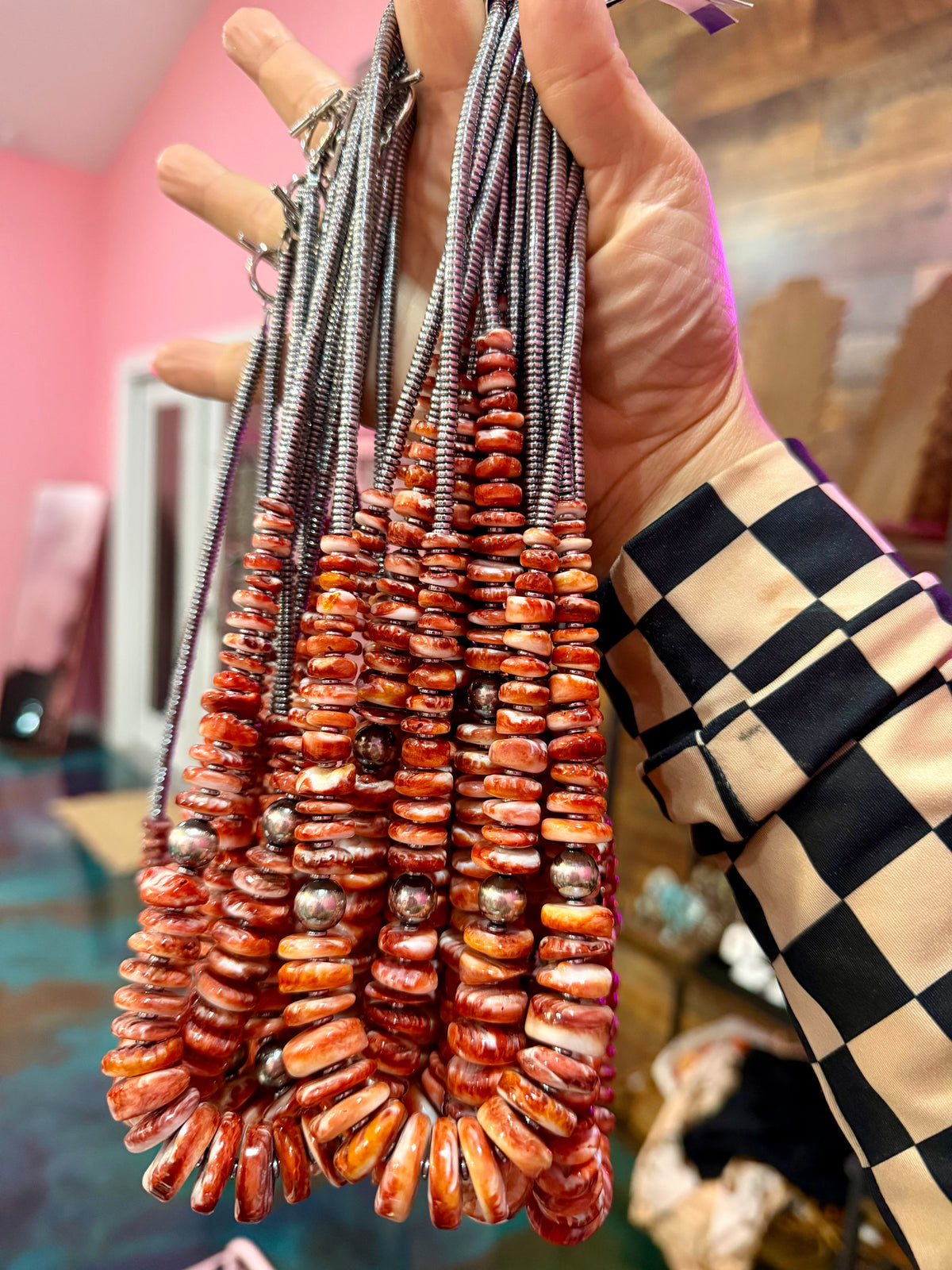 22-Inch Graduated Red & Orange Spiny Oyster Necklace