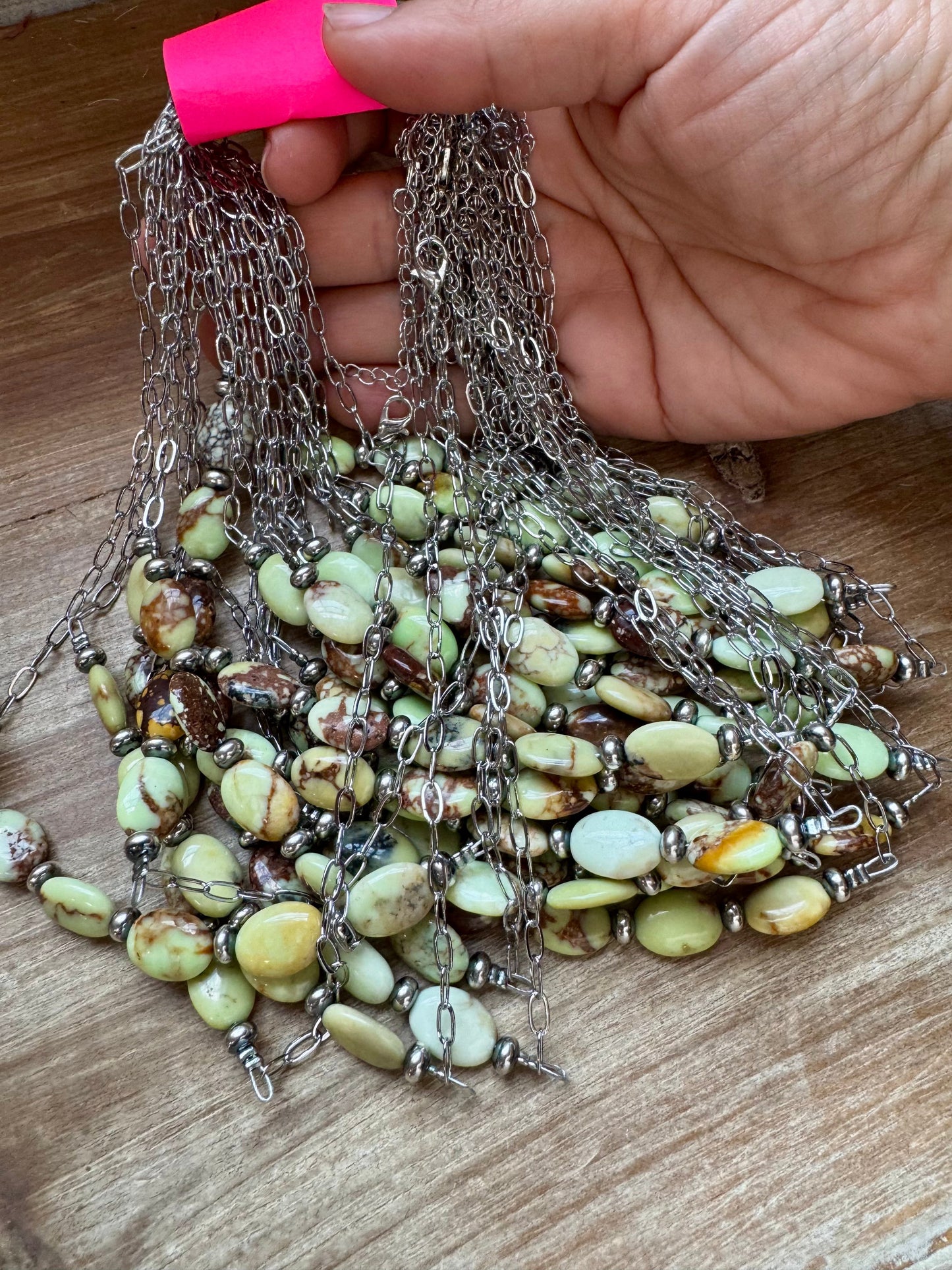 15-Inch Lemon Turquoise & Sterling Saucer Pearl Necklace on Paperclip Chain