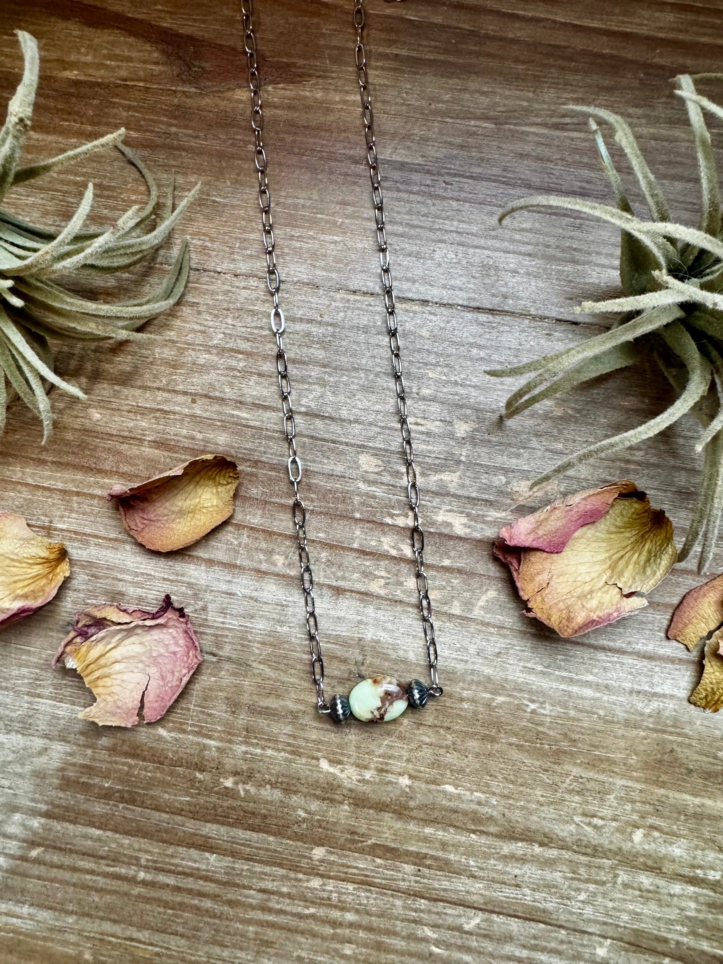 16-Inch Lemon Turquoise Magnesite Necklace with Sterling Saucer Pearls