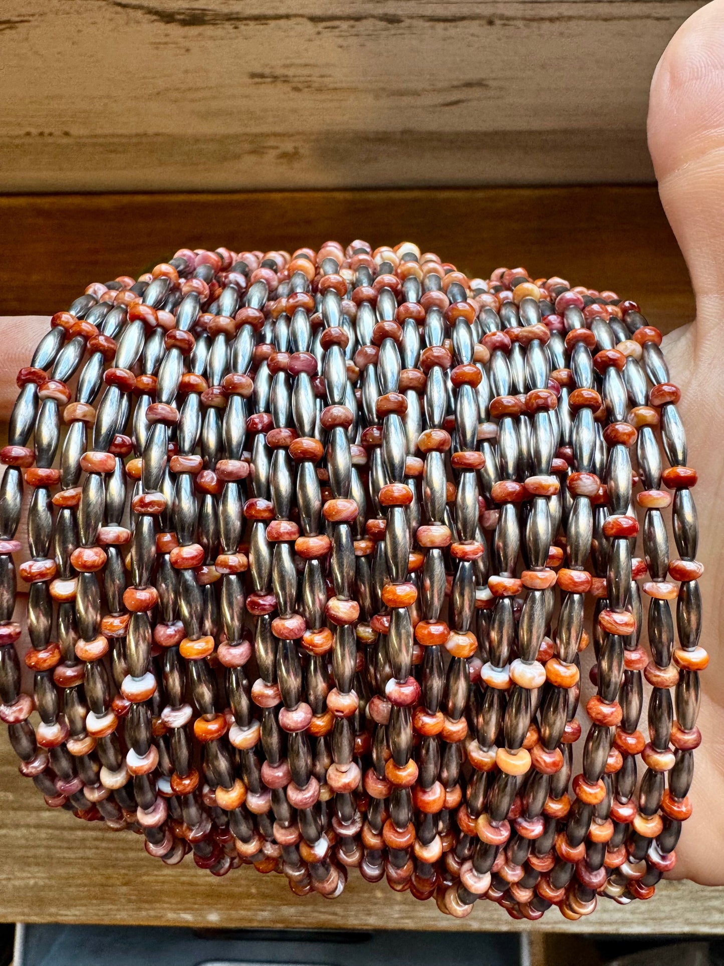 14-Inch Sterling Silver Torpedo & Spiny Oyster Heishi Choker