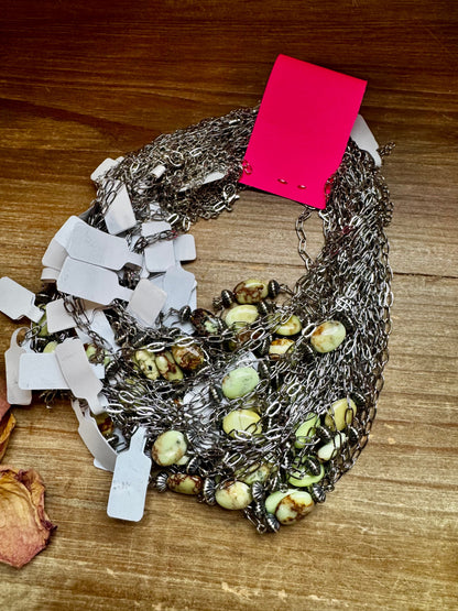 16-Inch Lemon Turquoise Magnesite Necklace with Sterling Saucer Pearls