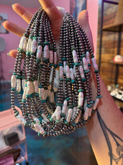 18-Inch Turquoise, White Freshwater Pearl Necklace