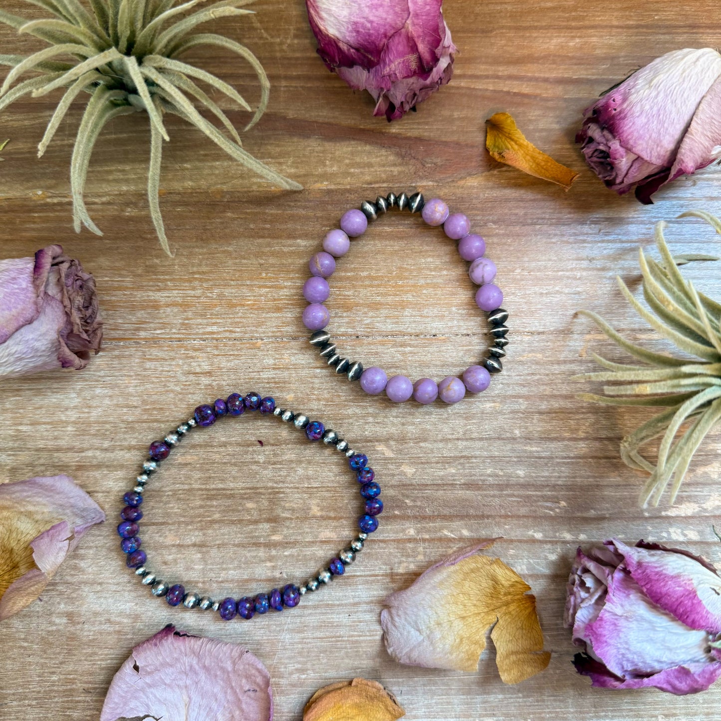 Sterling Silver Mini Wolf Stretchy Bracelet Bundle (Set of 2) –  Mixed Stone