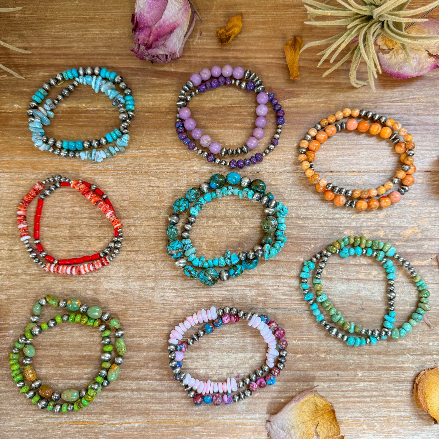 Sterling Silver Mini Wolf Stretchy Bracelet Bundle (Set of 2) –  Mixed Stone