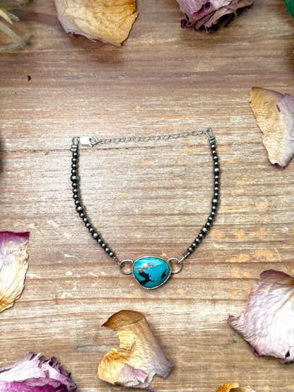 Sterling Silver & Turquoise Bracelet – 6.5” + Extender – 3 mm & 4 mm Pearls