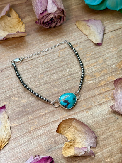 Sterling Silver & Turquoise Bracelet – 6.5” + Extender – 3 mm & 4 mm Pearls