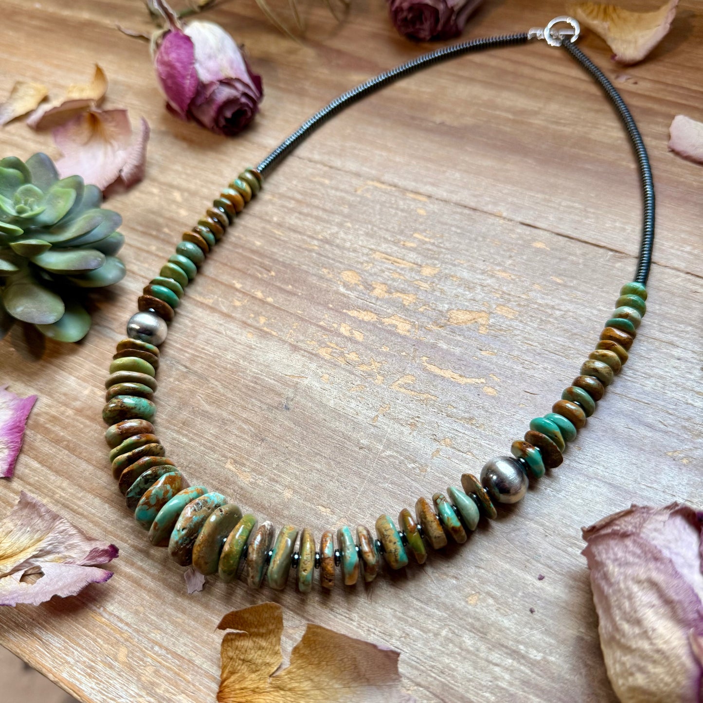 Green Turquoise & Black Hematite Necklace – 23.5”