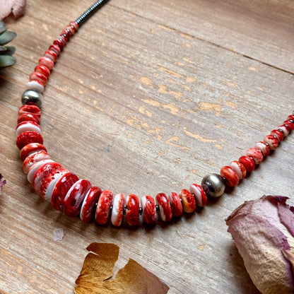 Red Spiny Oyster & Black Hematite Necklace – 23.5”