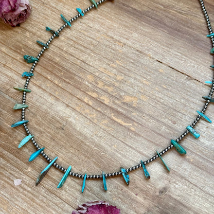 Sterling Silver Pearl & Long Blue Turquoise Necklace – 21”