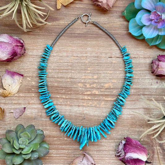 Blue Turquoise & Silver Hematite Necklace – 18”