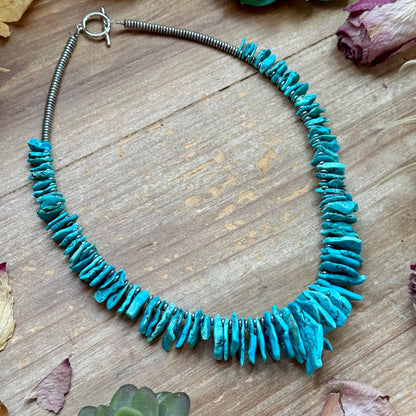 Blue Turquoise & Silver Hematite Necklace – 18”