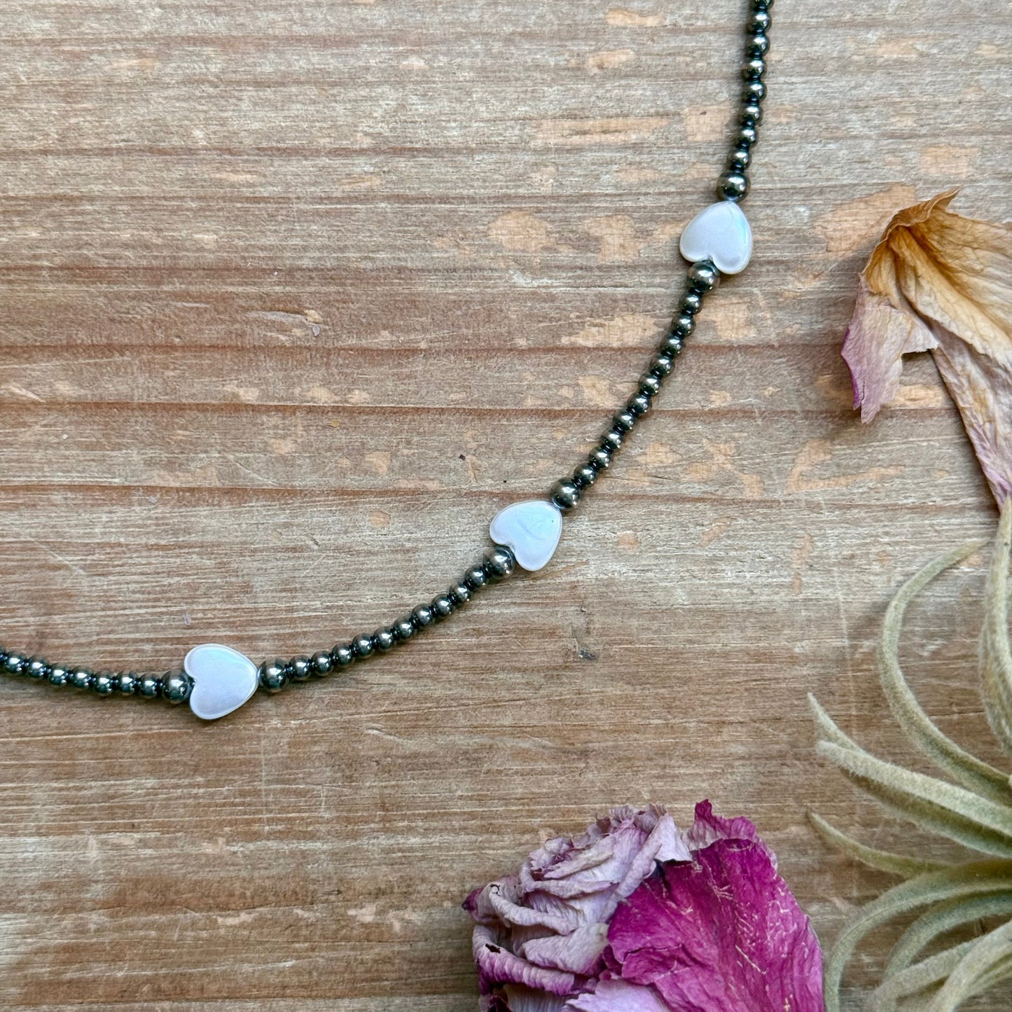 Sterling Silver Pearl Choker with Heart Freshwater Pearls – 15.5”