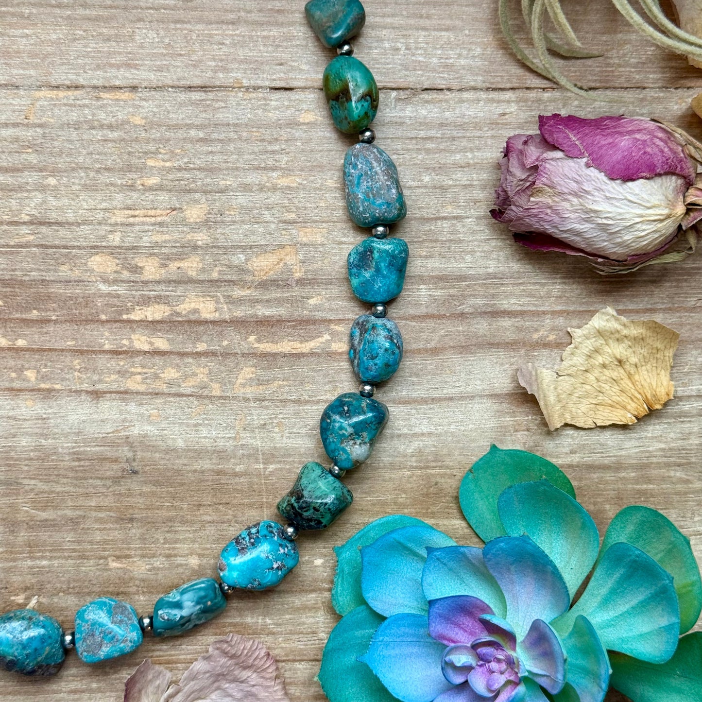 Blue Turquoise Nugget Necklace – Sterling Silver – 24”