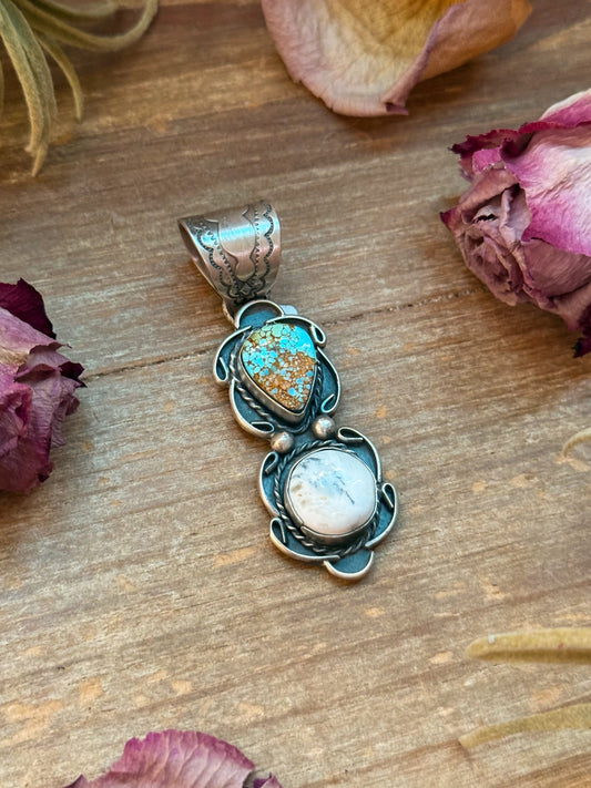 Golden Hills Turquoise & White Buffalo Sterling Silver Pendant