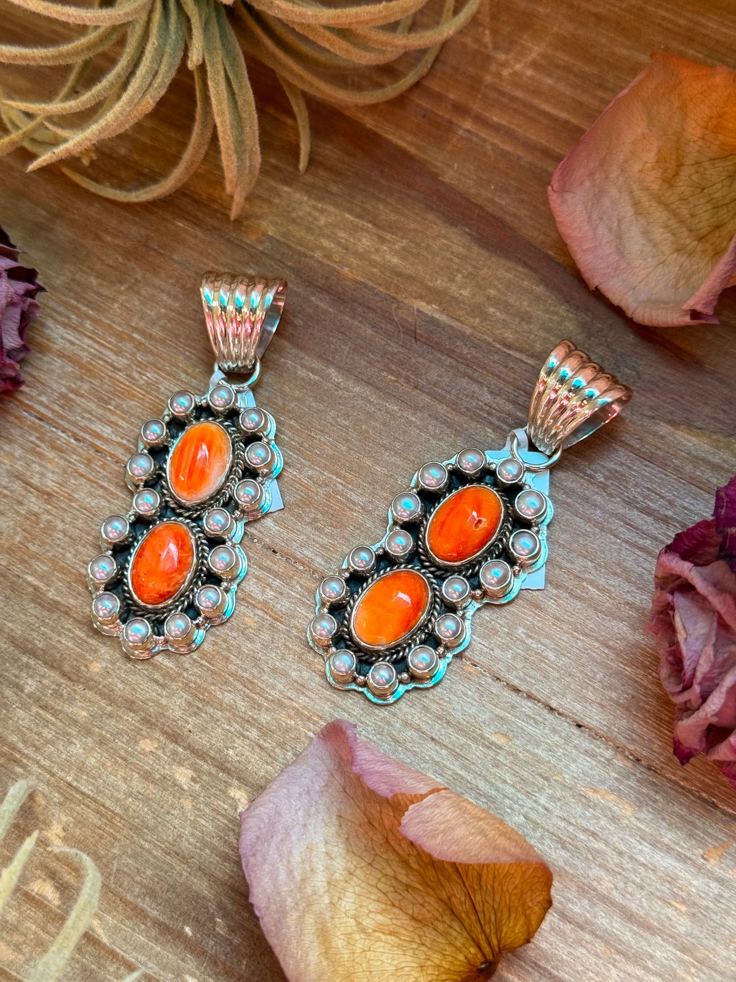 Pearl & Orange Spiny Oyster Sterling Silver Pendant