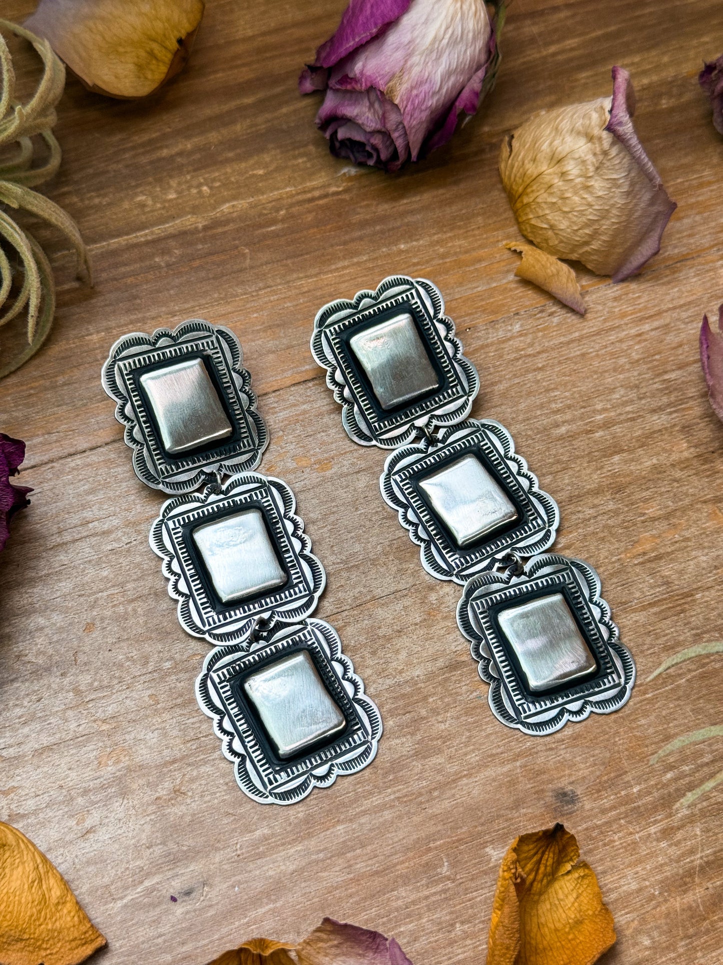 Sterling Silver Dangle Earrings – Native Made by L. Tahe