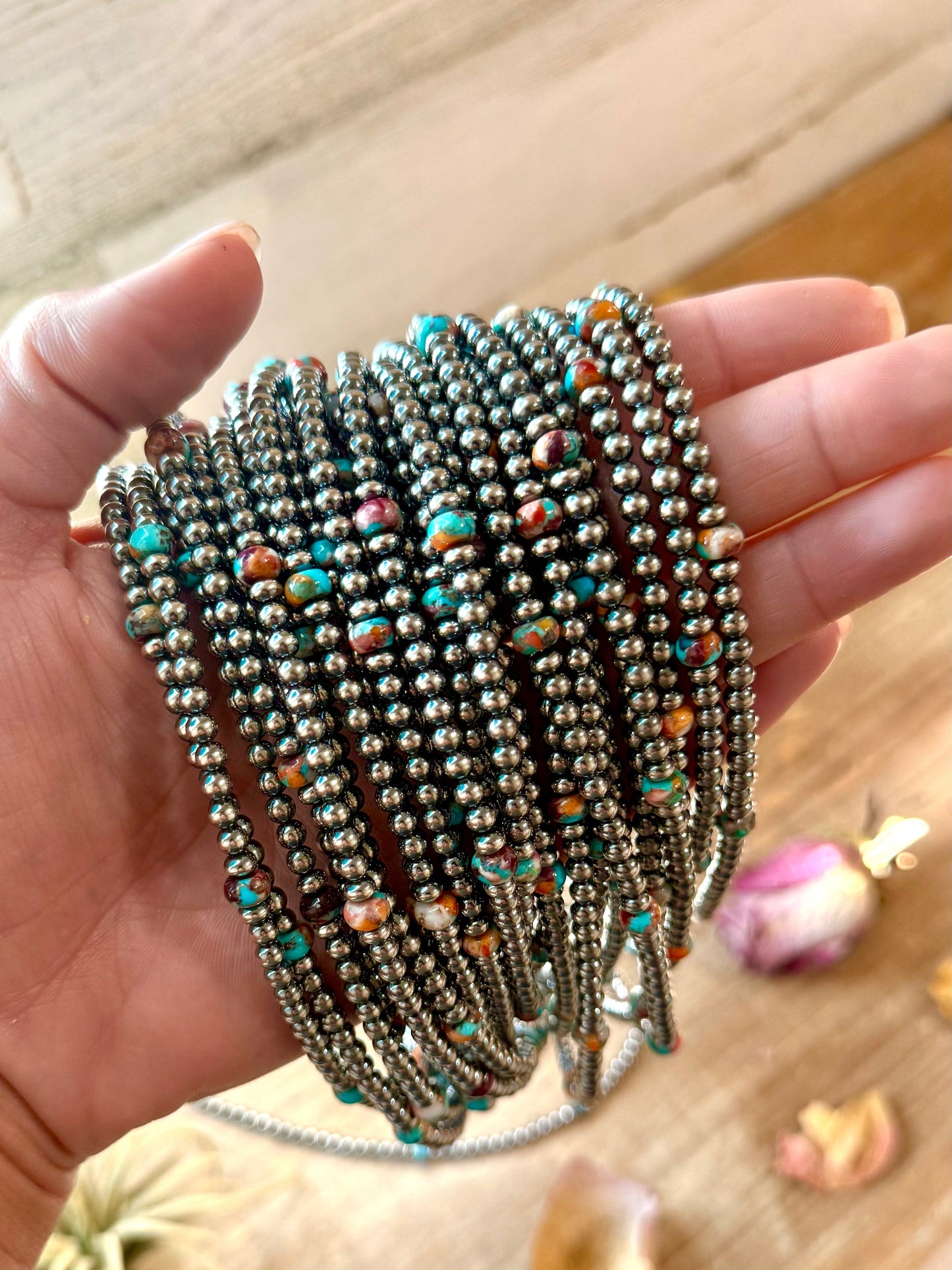 Mohave & Sterling Silver Beaded Necklace – 4 mm Sterling + 6 mm Mohave