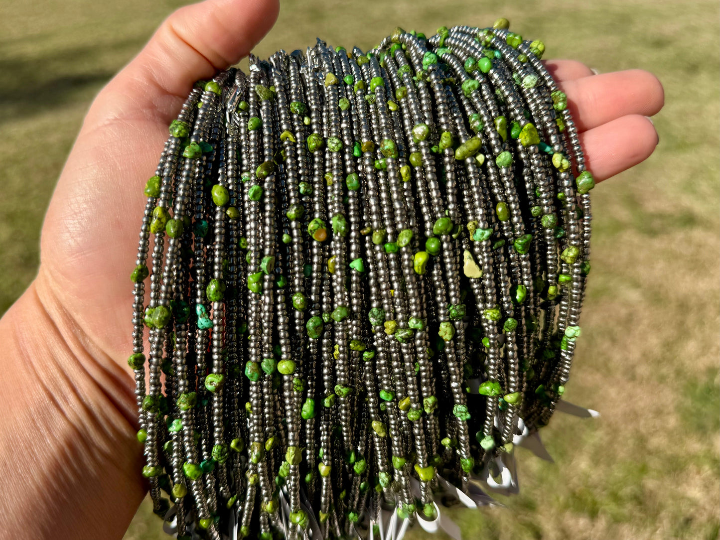 Green Turquoise Glass Seed Bead Necklace – 14 Inch