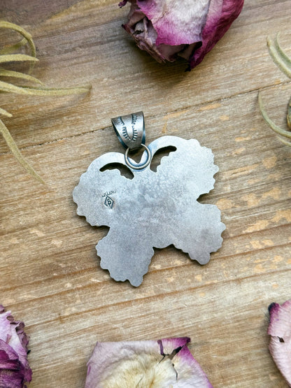 Sterling Silver Butterfly Pendant with Kingman Turquoise & Purple Spiny Oyster – Handmade by Artist Shay Pfeiffer