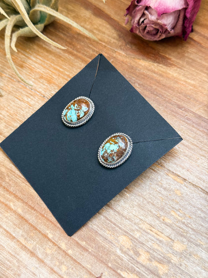 Sterling Silver Rising Phoenix Turquoise Stud Earrings – Handmade by Artist Jason Ogg