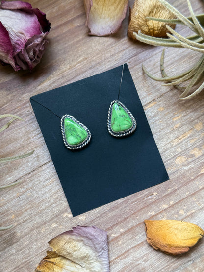 Sterling Silver High Grade Carico Lake Turquoise Stud Earrings – Handmade by Artist Jason Ogg