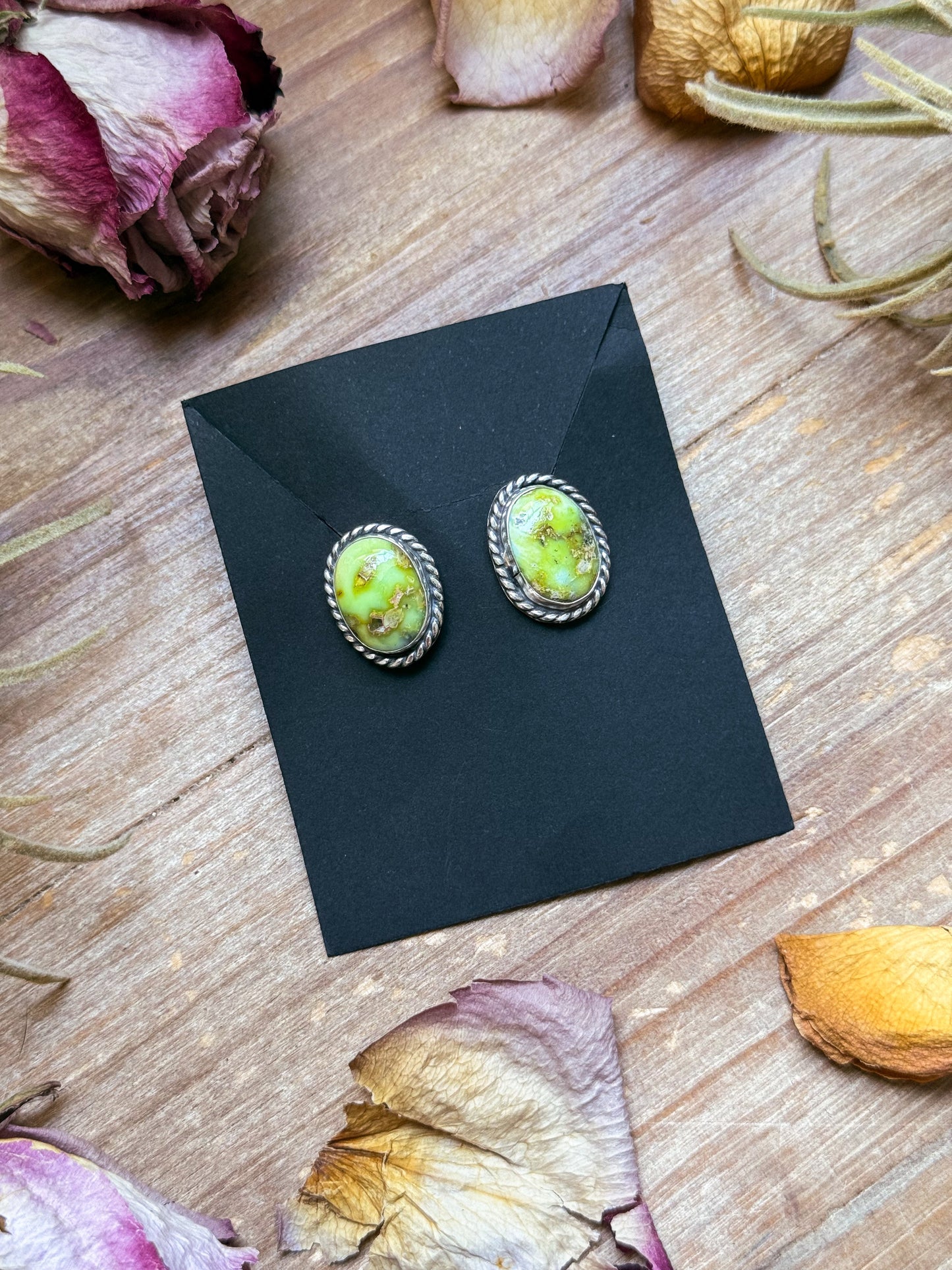 Sterling Silver Palomino Variscite Stud Earrings, Artist Jason Ogg