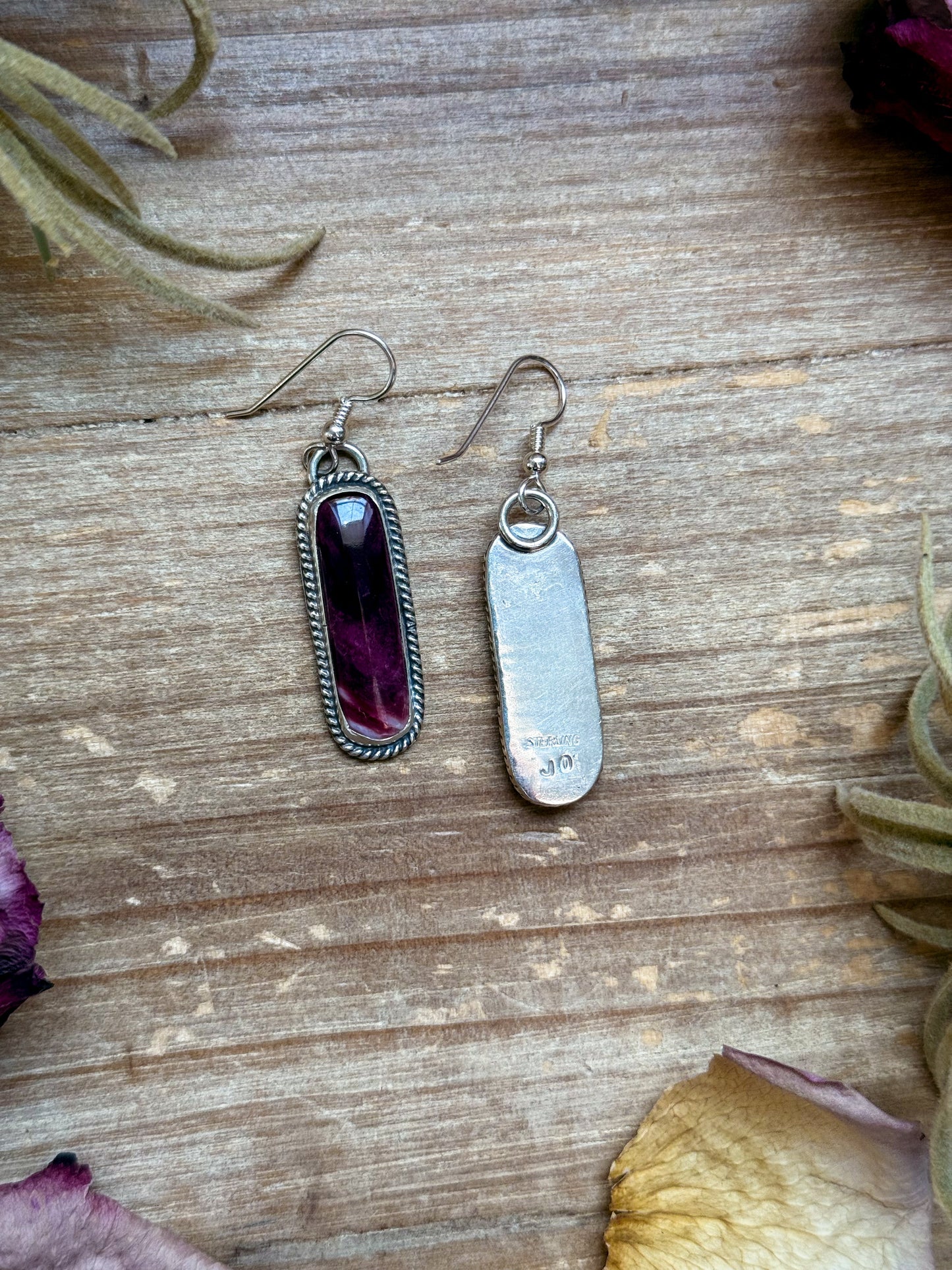 Sterling Silver Purple Spiny Oyster Dangle Earrings – Handmade by Artist Jason Ogg