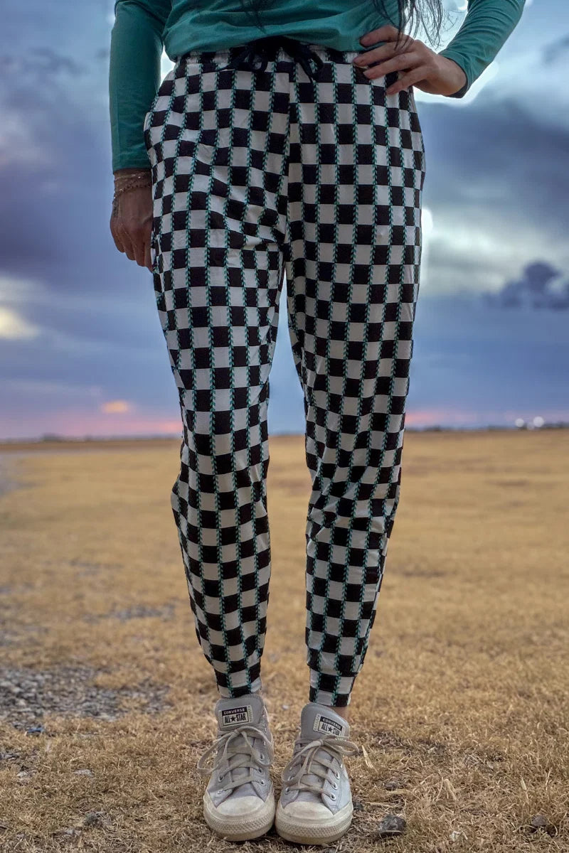 CHECKED IN TURQUOISE JOGGERS